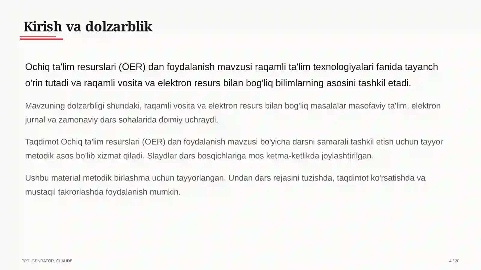 Ochiq ta'lim resurslari (OER) dan foydalanish 4