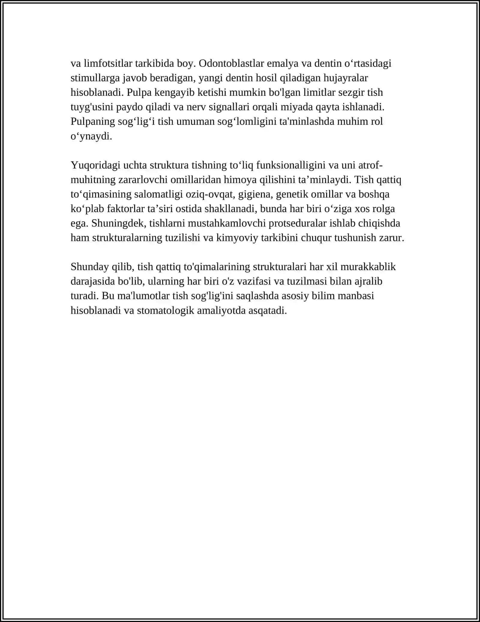 TISH QATTIQ TOʻQIMASINI BIOLOGIK SUYUQLIKLARDAN IZOLYATSIYA QILISH 4