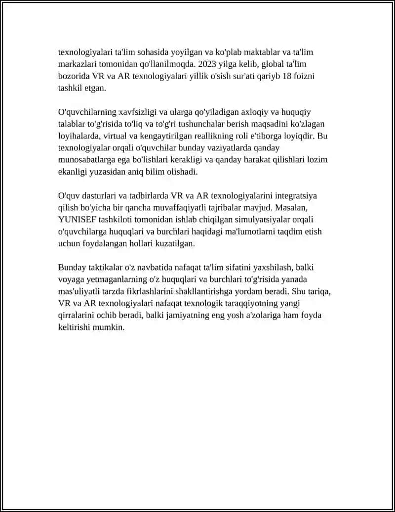 Virtual va kengaytirilgan reallik yordamida voyaga yetmaganlar huquqlari va burchlarini o'rgatish 4