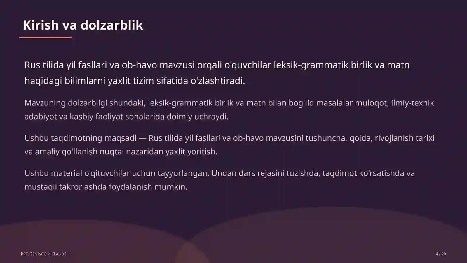 Rus tilida yil fasllari va ob-havo (4-sinf) 4