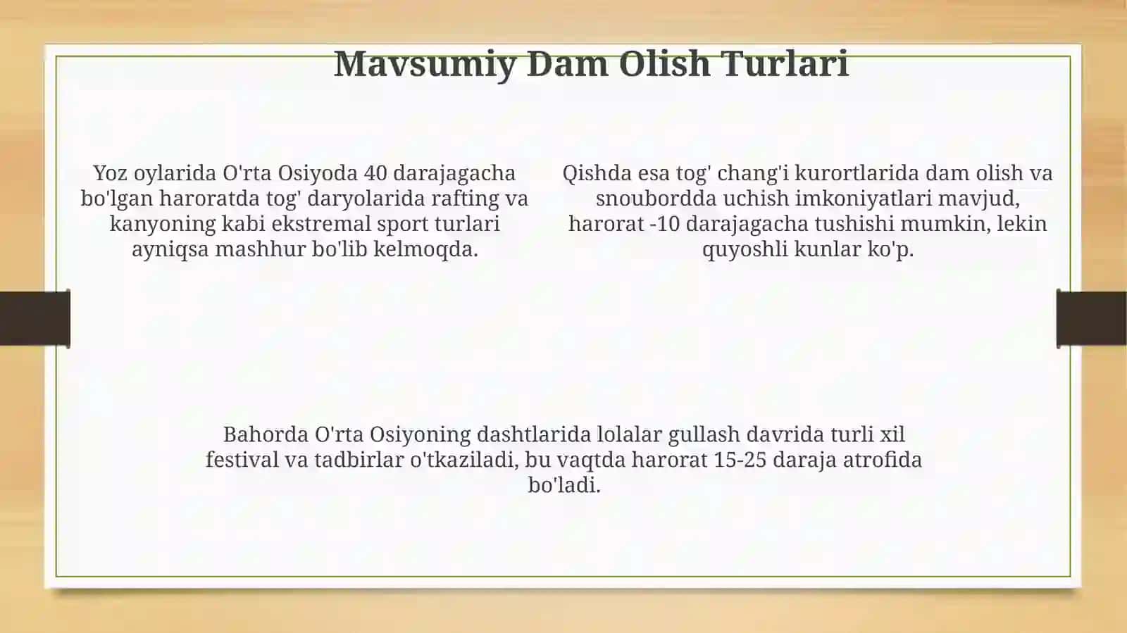Oʻrta Osiyo iqlimida rekreatsion maqsadlarda foydalanish 4