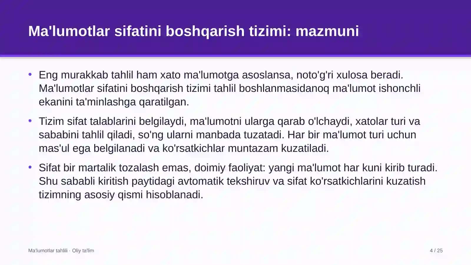 bolalar musiqa va san'at maktablarida ma'lumotlar sifatini boshqarish tizimini joriy etish 7139 4