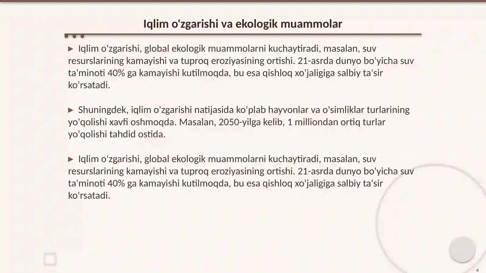 Global oʻzgarishlar,ekologik muammolar,iqlimni isishi 4