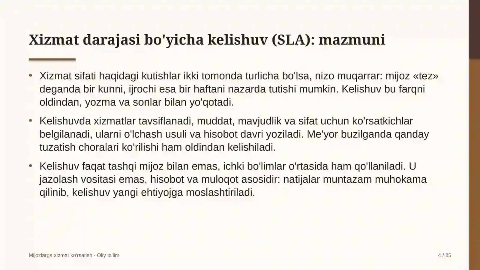 baliqchilik xo'jaliklarida xizmat darajasi bo'yicha kelishuv tuzish 8061 4