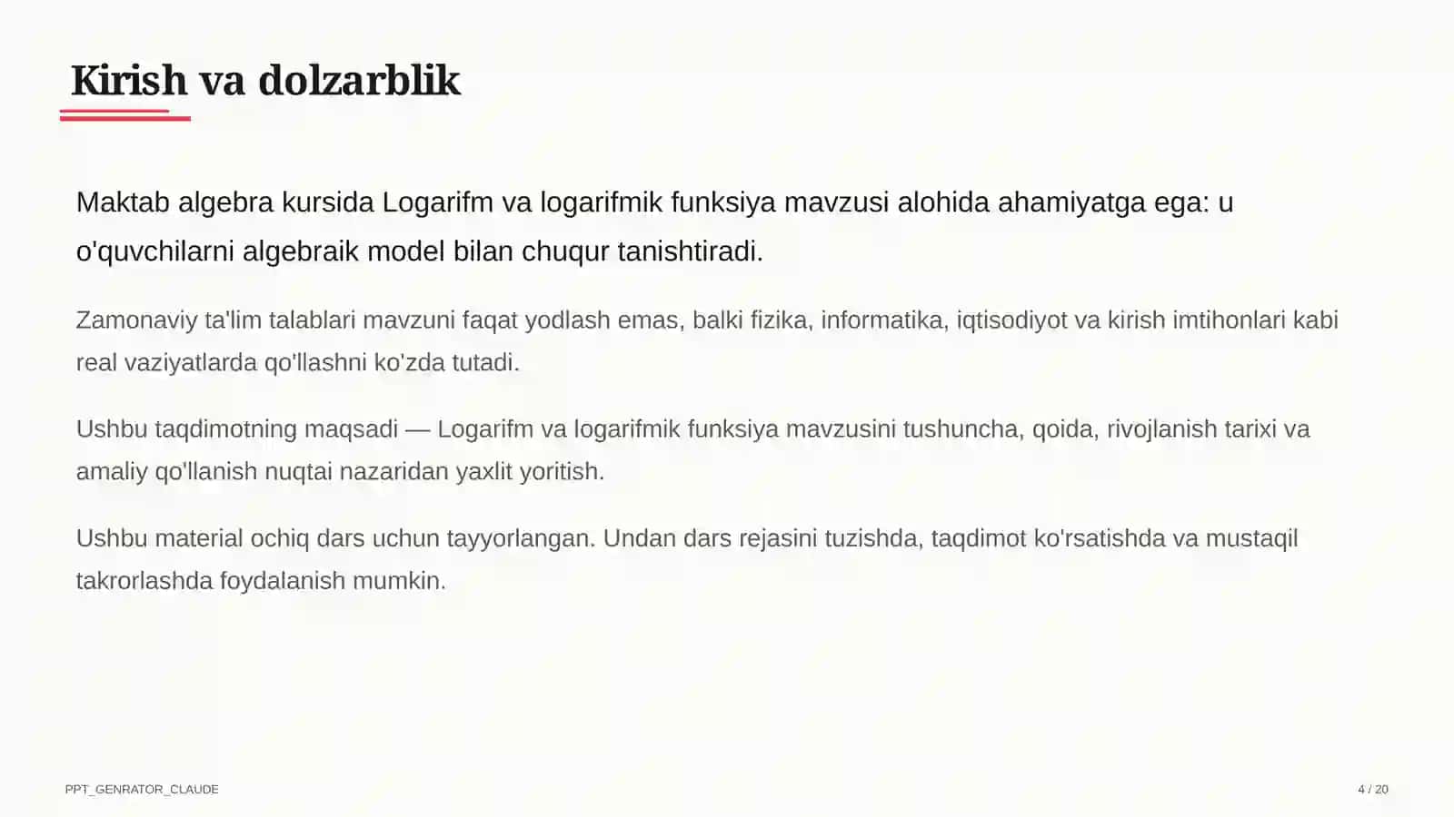 Logarifm va logarifmik funksiya (10-sinf) 4