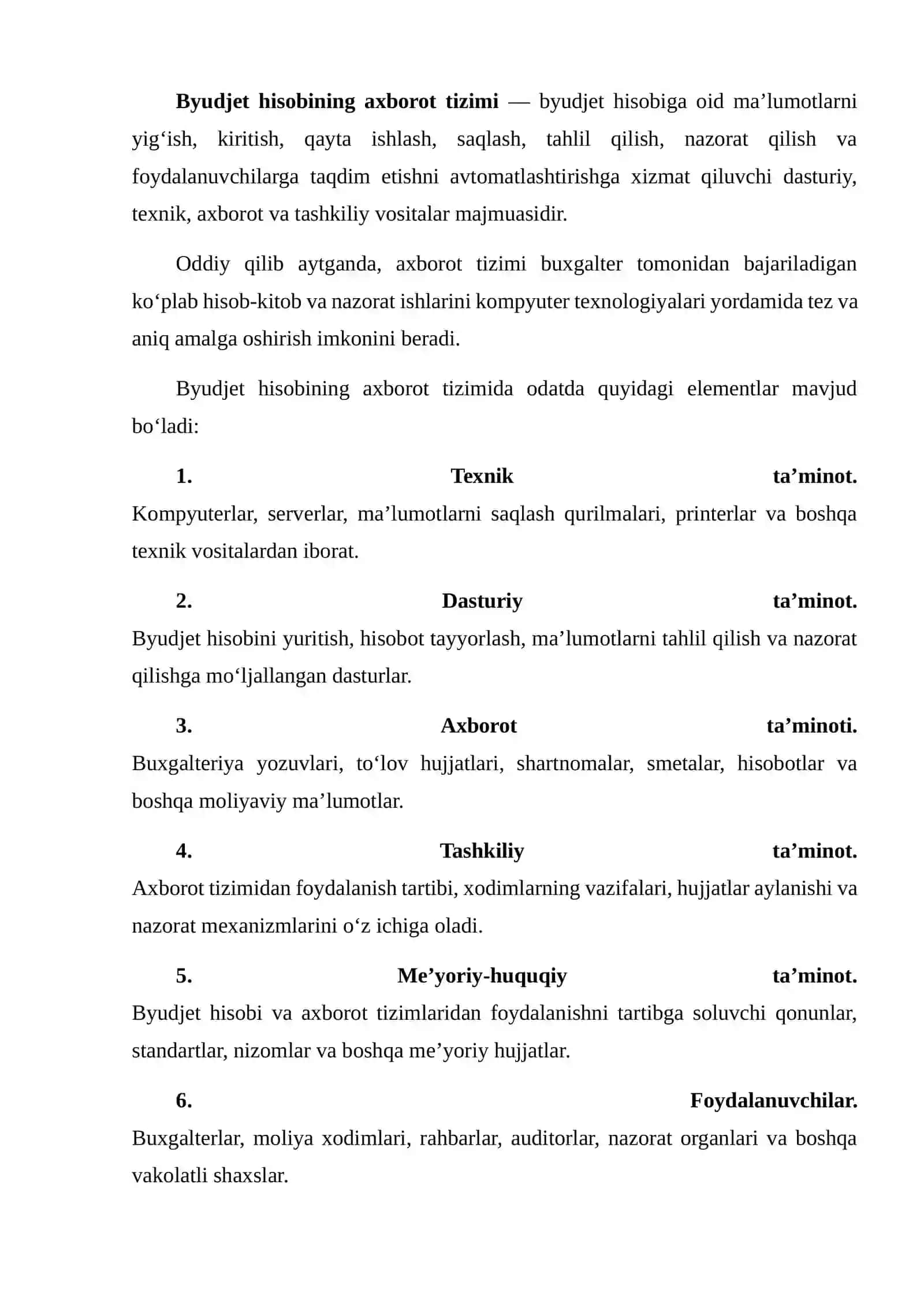 BYUDJET HISOBINING AXBOROT TIZIMLARI: TUSHUNCHA VA ULARNING TURLARI 4