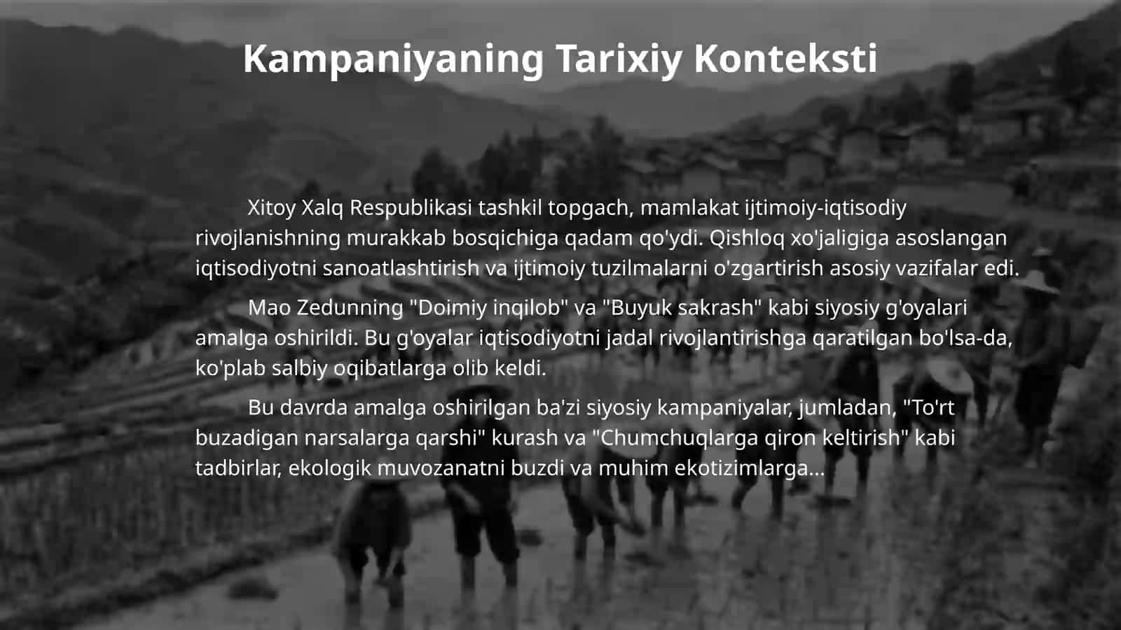 Turon yoʻlbarsi.Munosabat.Audiomatn.("Chumchuqlarga qiron keltirgan Xitoy") 4