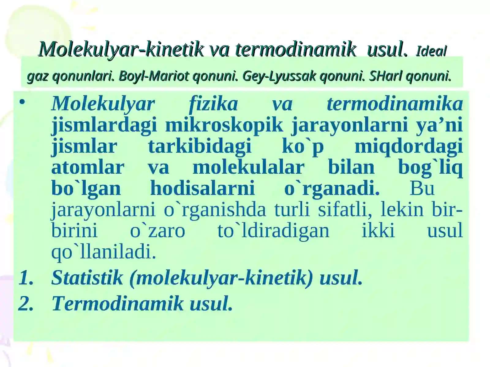Gaz bosimining molekulyar-kinetik nazariyasiga oid tenglamasi 4