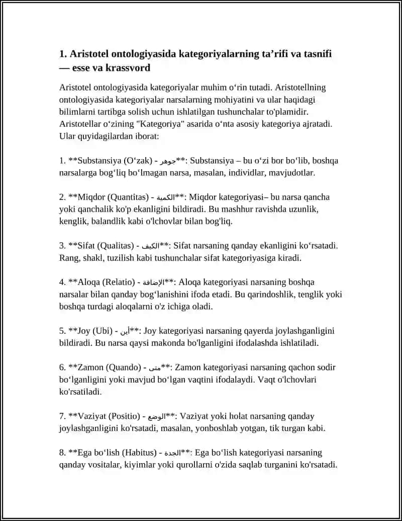 ARISTOTEL,FAROBIY,KANT ONTOLOGIYASIDA KATEGORIYALARNING TASNIFI 4