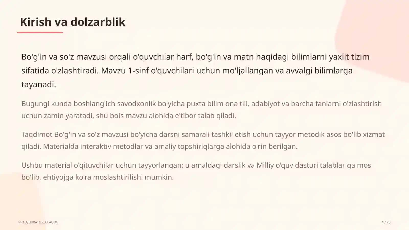 Bo'g'in va so'z (1-sinf) 4