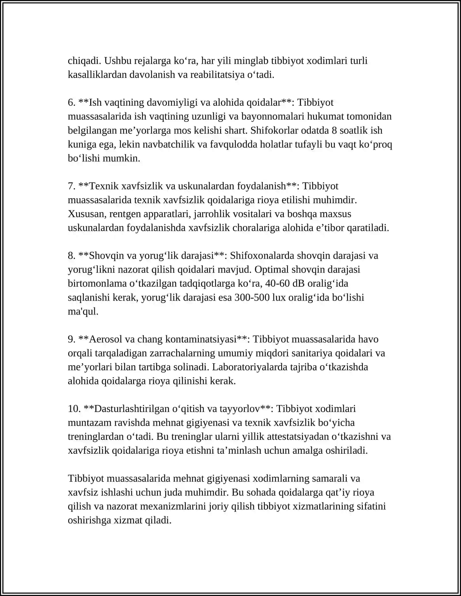TIBBIYOT MUASSASALARIDA HODIMLARNING MEHNAT SHAROITLARINI GIGIYENIK NAZORAT QILISH 4