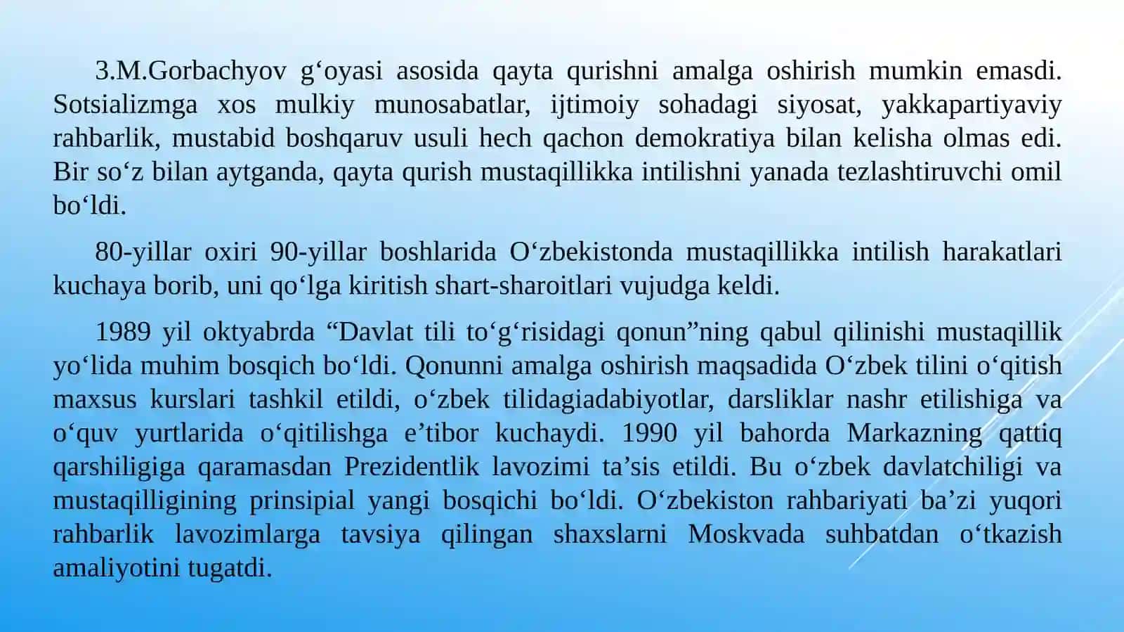 Mavzu: MUSTAQIL O‘ZBEKISTON RESPUBLIKASINING siyosiy islohatlari TARIXIY AHAMIYATI 4