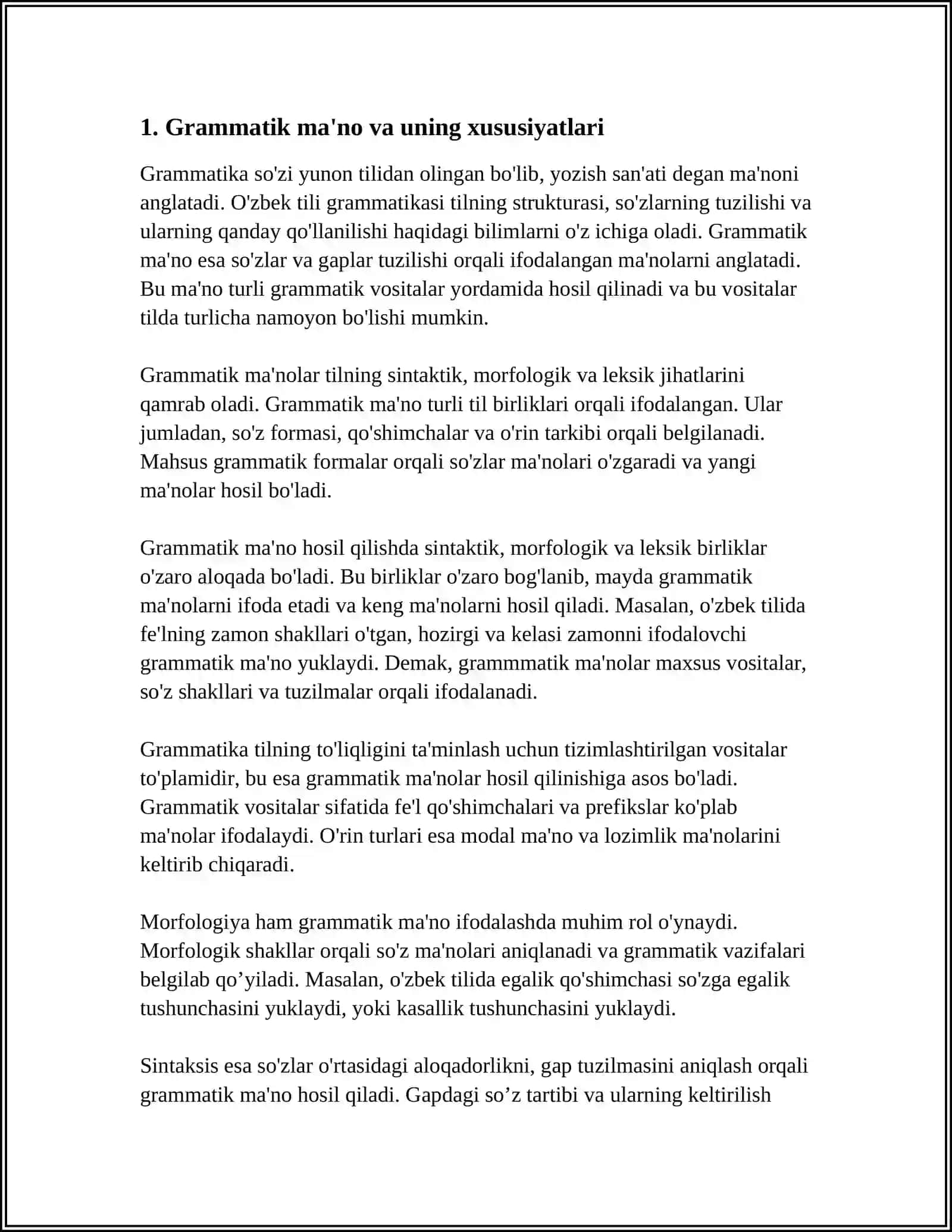 GRAMMATIKA VA UNING PREDMETI.GRAMMATIK KATEGORIYA,GRAMMATIK MA'NO VA GRAMMATIK SHAKL 4