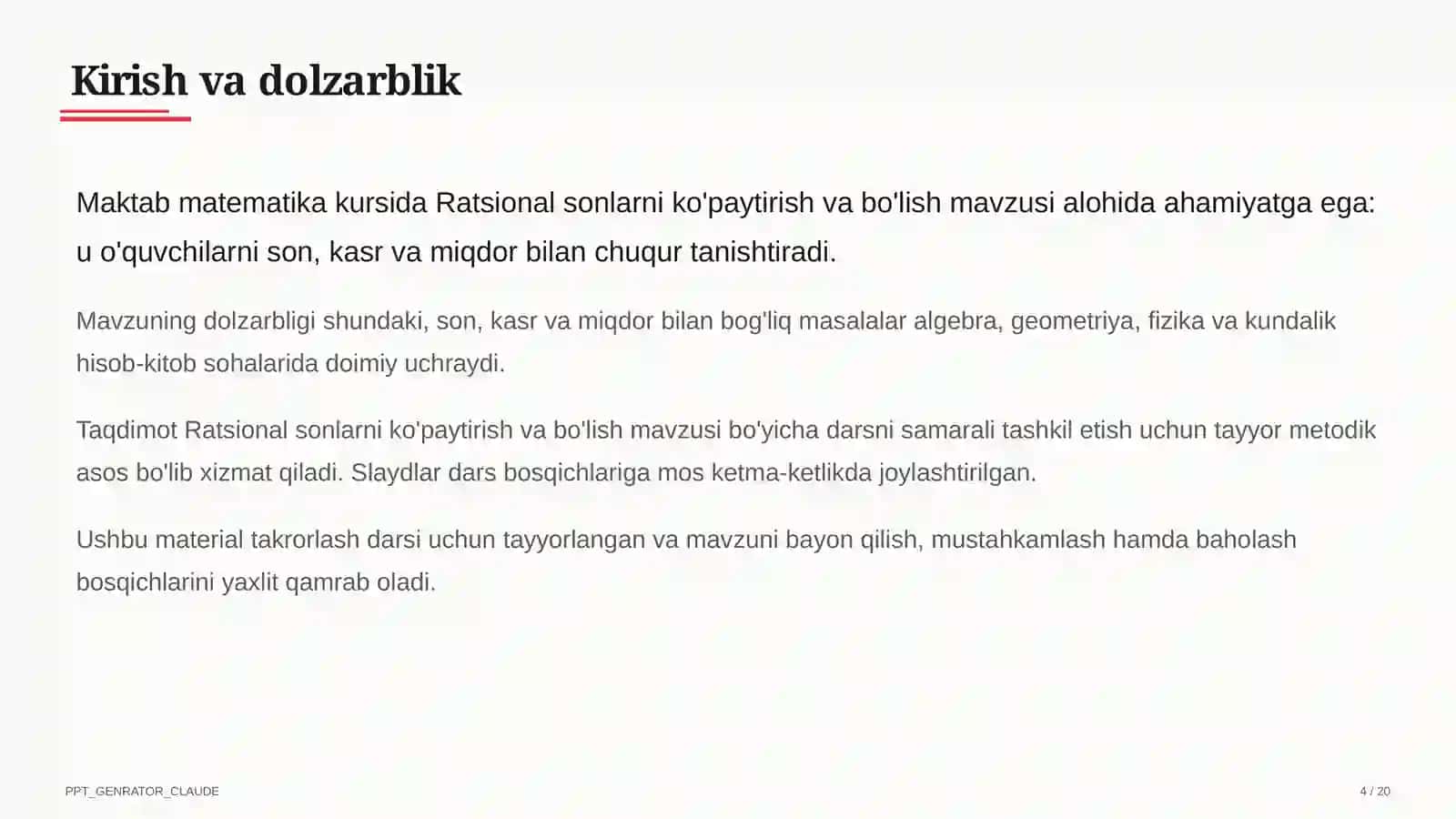 Ratsional sonlarni ko'paytirish va bo'lish (6-sinf) 4