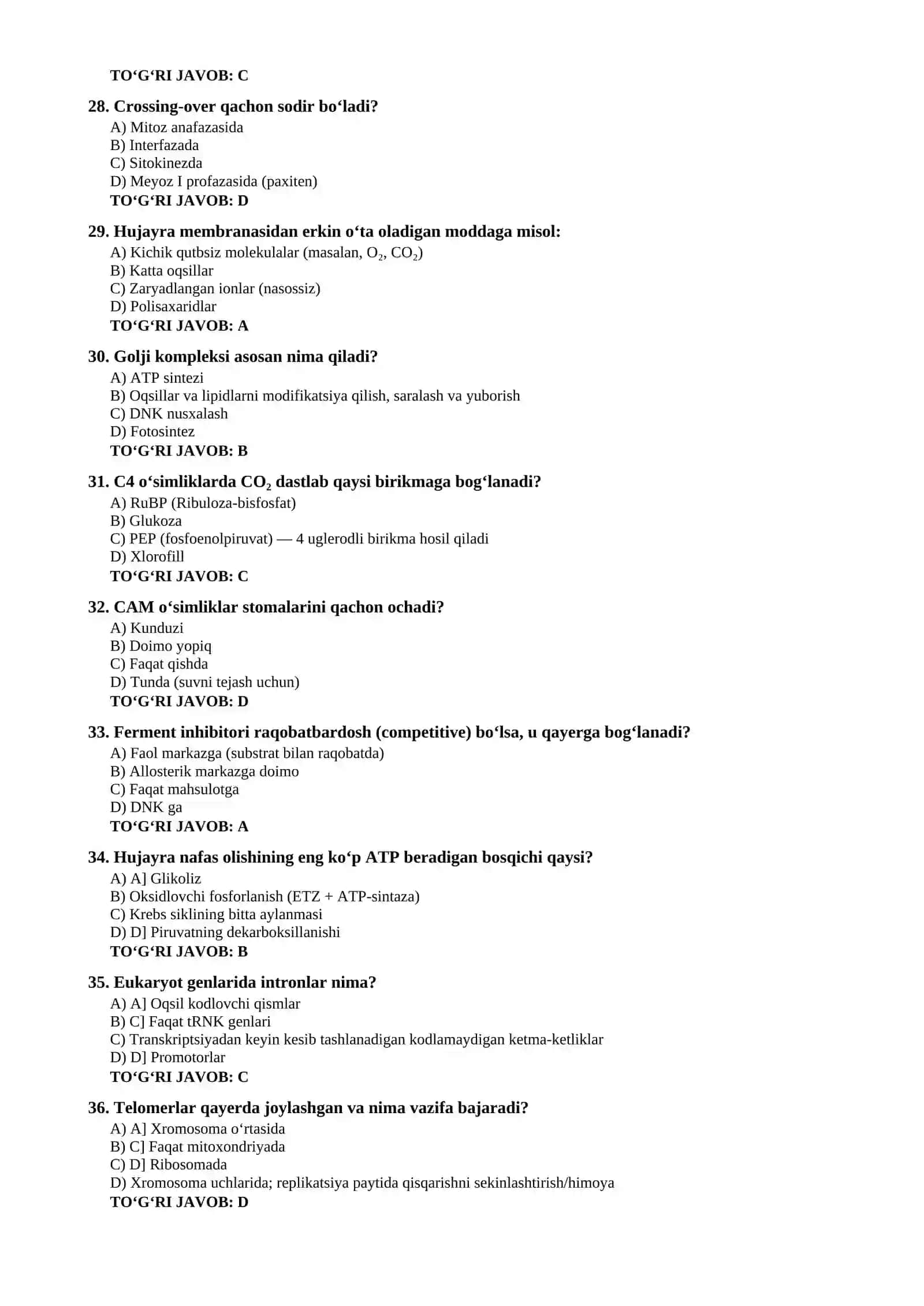 BIOLOGIYA FANIDAN OLIMPIADAGA TAYYORGARLIK 4