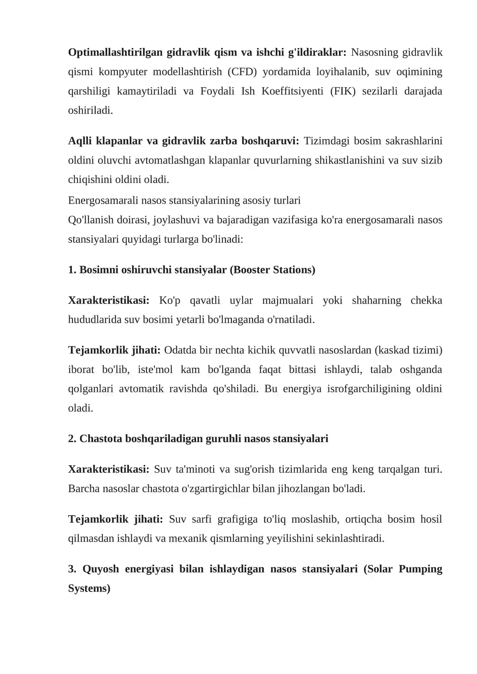 Suv ta'minoti tizimlarida energosarflarni tejash: energosamarali nasos stansiyalarini o'rnatish 4