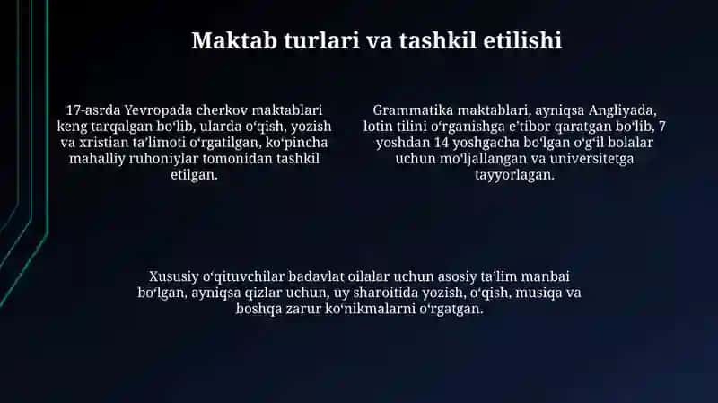 XVII asrdan XVIII asrning ikkinchi yarmi boshlangʻich taʼlim 4