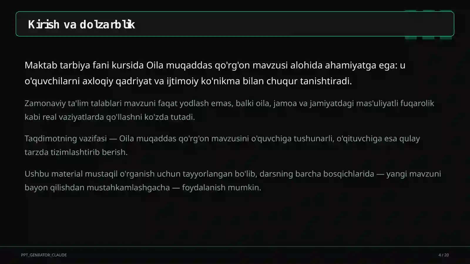 Oila muqaddas qo'rg'on (5-sinf) 4