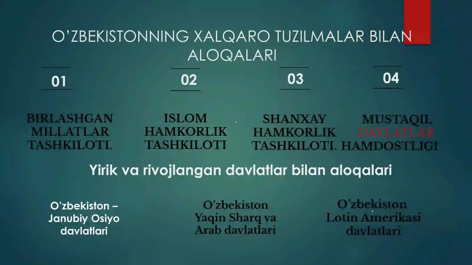 O’ZBEKISTON VA JAHON HAMJAMIATI 4