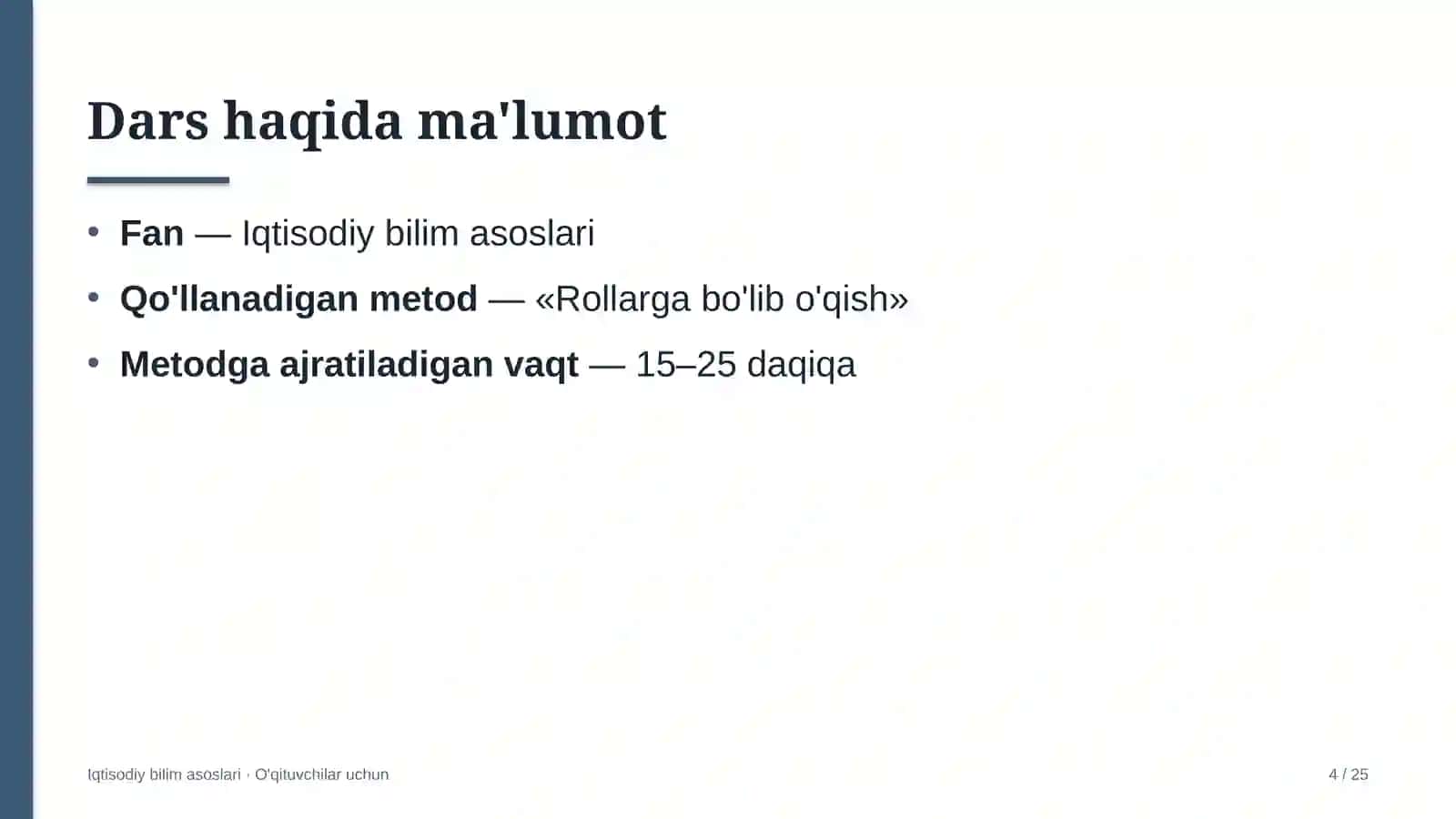iqtisodiy bilim asoslari darslarida rollarga bo'lib o'qish metodidan foydalanish 2710 4