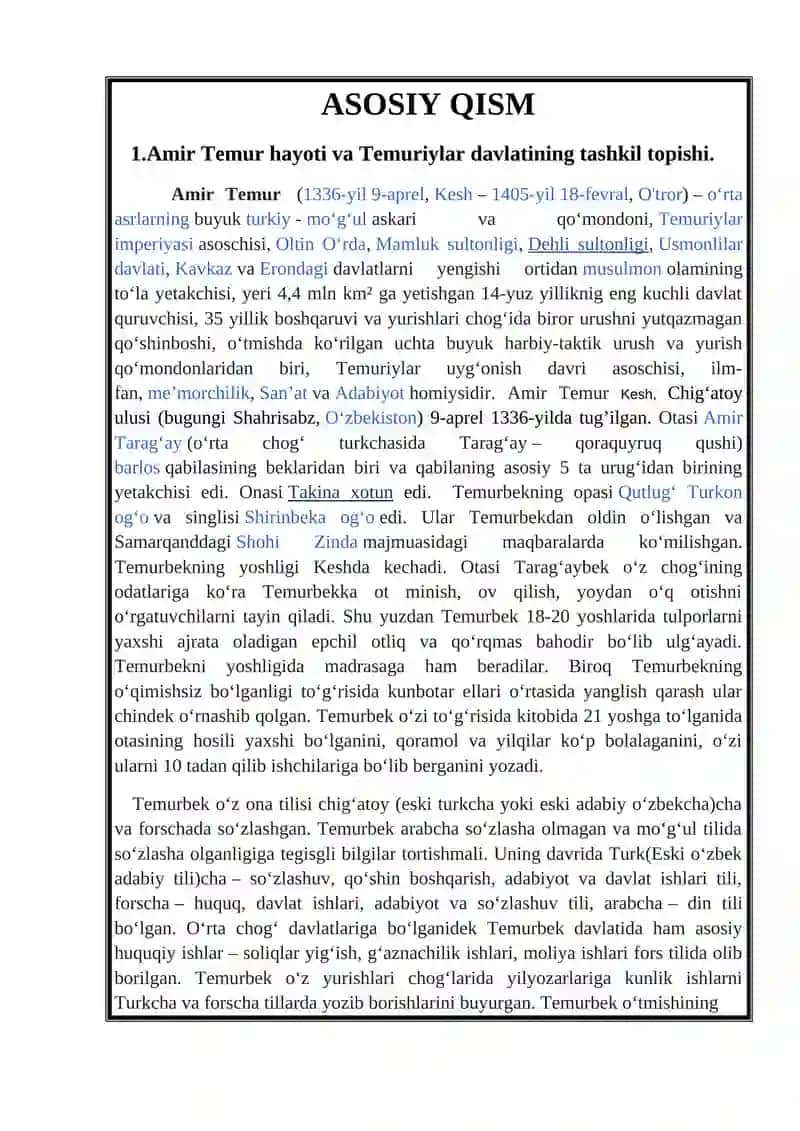 Amir Temur va Temuriylar davlati referat 4
