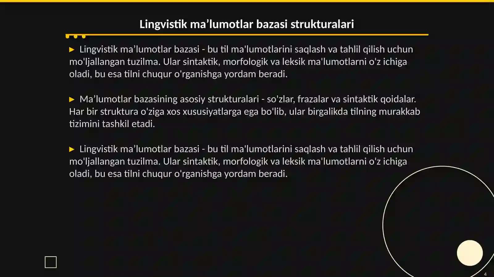 Lingvistik maʼlumotlar bazasining tuzilishida sintaktik soʻz boyligi 4