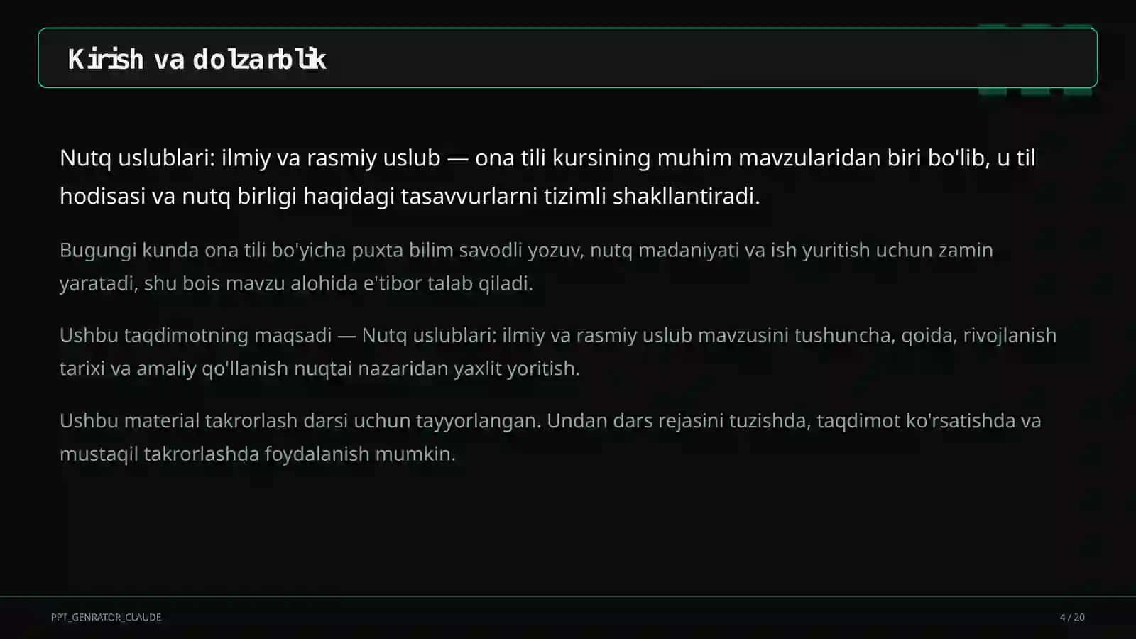 Nutq uslublari: ilmiy va rasmiy uslub (10-sinf) 4