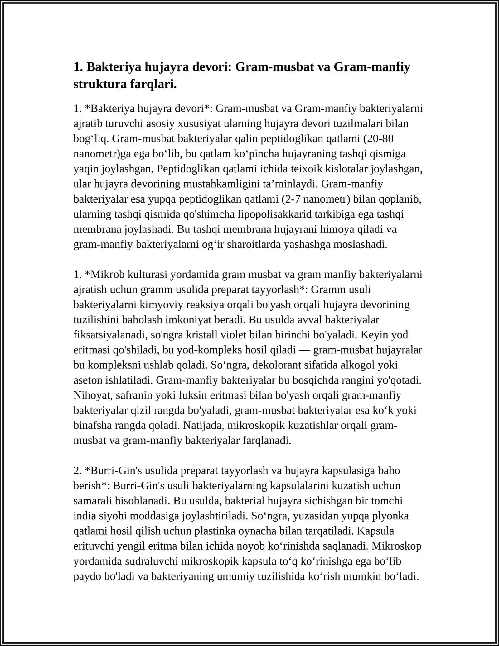 Bakteriya hujayra devori: Gram-musbat va Gram-manfiy struktura farqlari 4