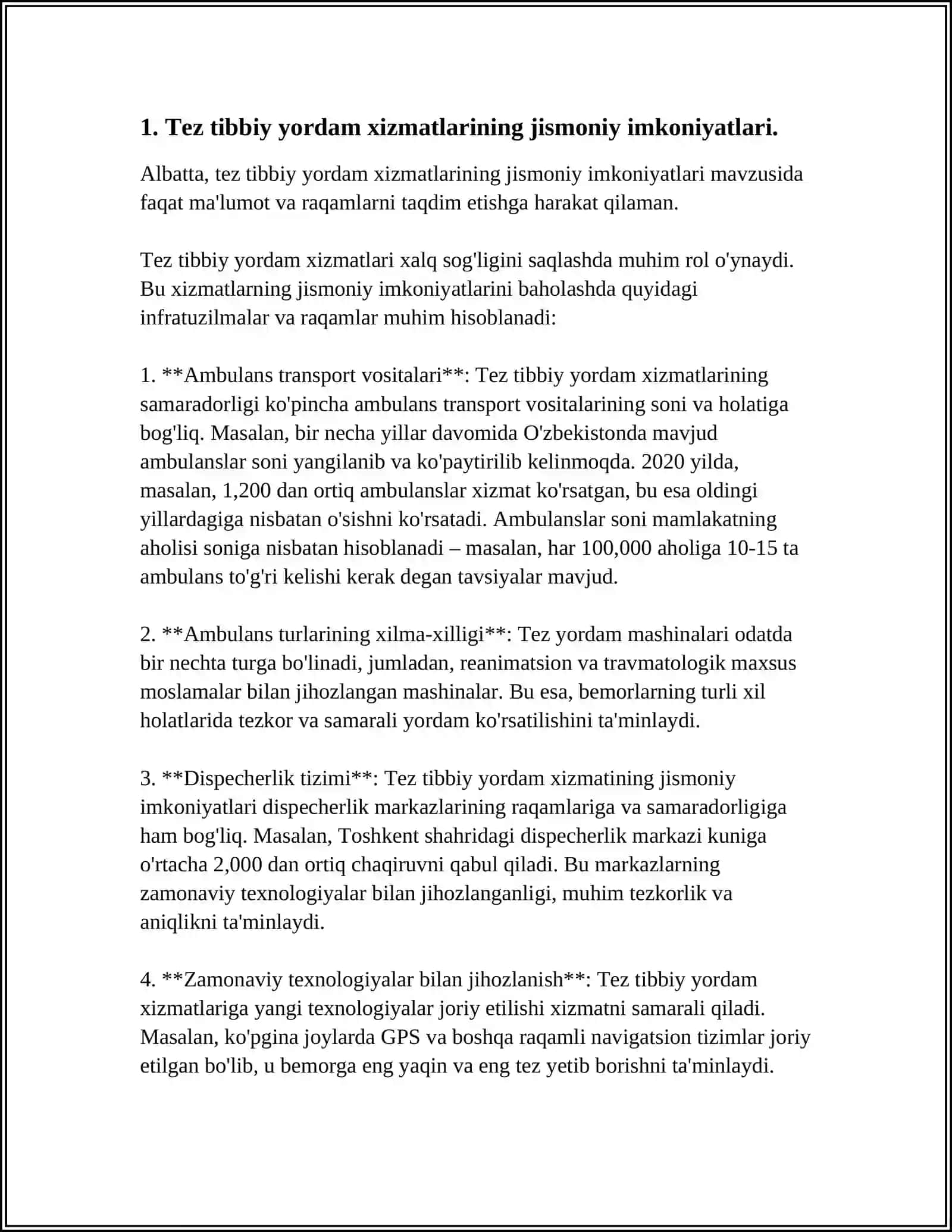 TEZ TIBBIY YORDAM XIZMATLARIDAGI MUAMMOLAR HAQIDA MAQOLA YOZISH 4