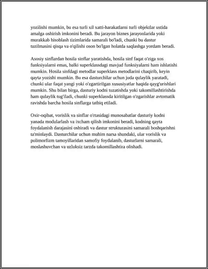 VORIS KLASSGA XOS XUSUSIYATLAR VA METODLAR. POLIMORFIZM-SUPER KLASS METODLARINI QAYTA YOZISH 4