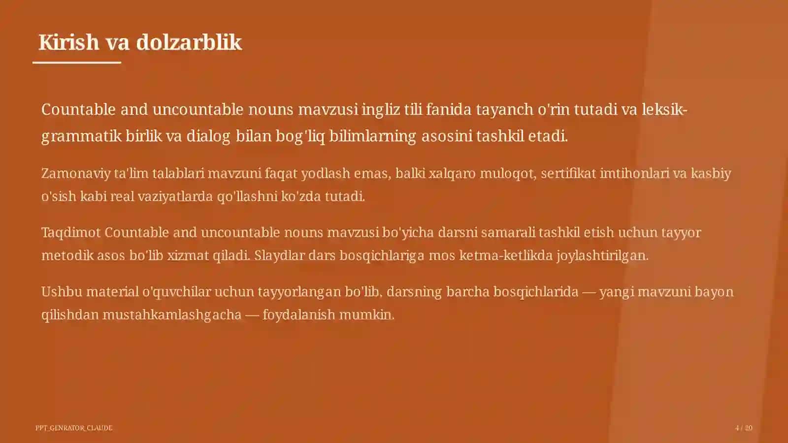 Countable and uncountable nouns (5-sinf) 4