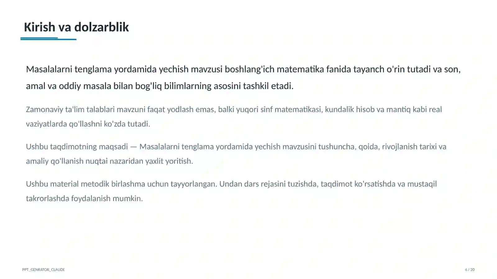 Masalalarni tenglama yordamida yechish (3-sinf) 4