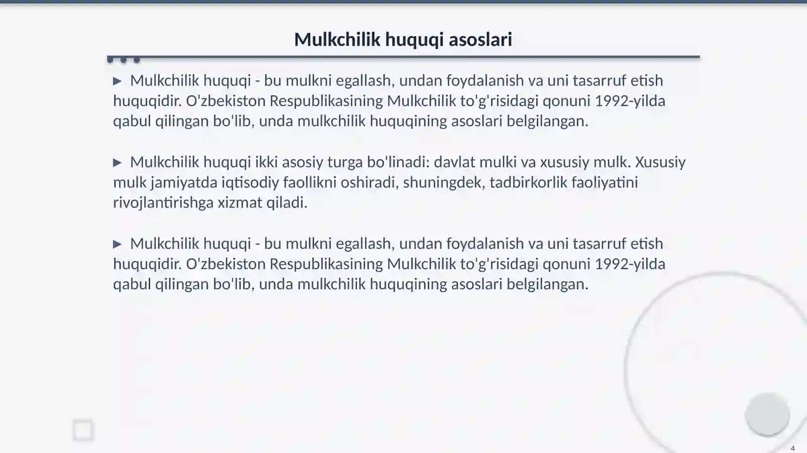 Mulk va mulkchilik munosabatlari 4