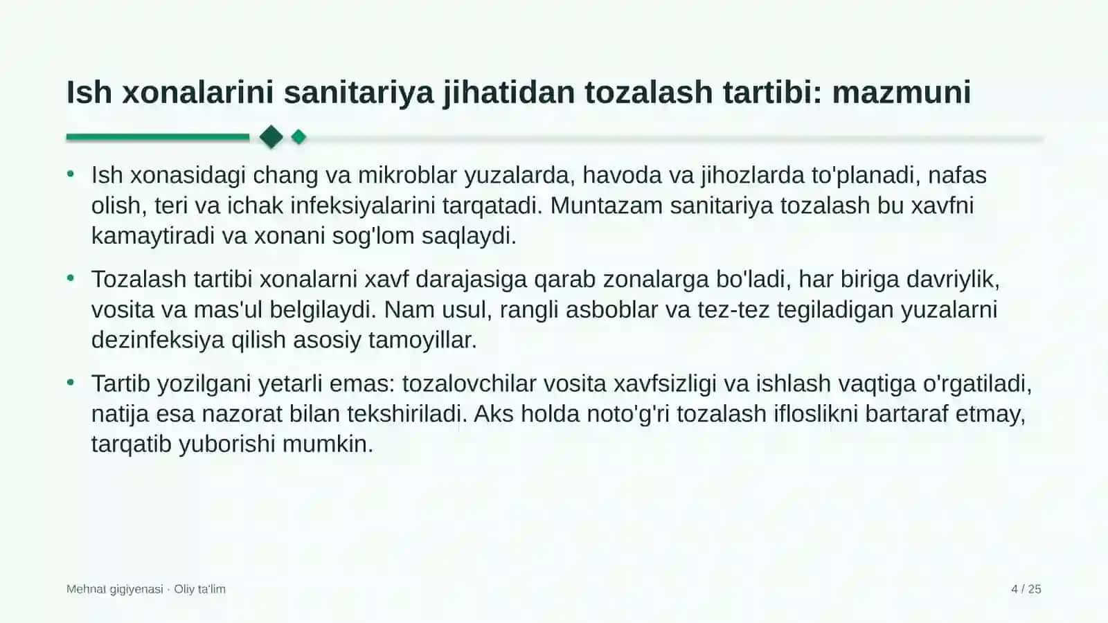 Korporativ axborot tizimlarida ish xonalarini sanitariya jihatidan tozalash tartibi 4