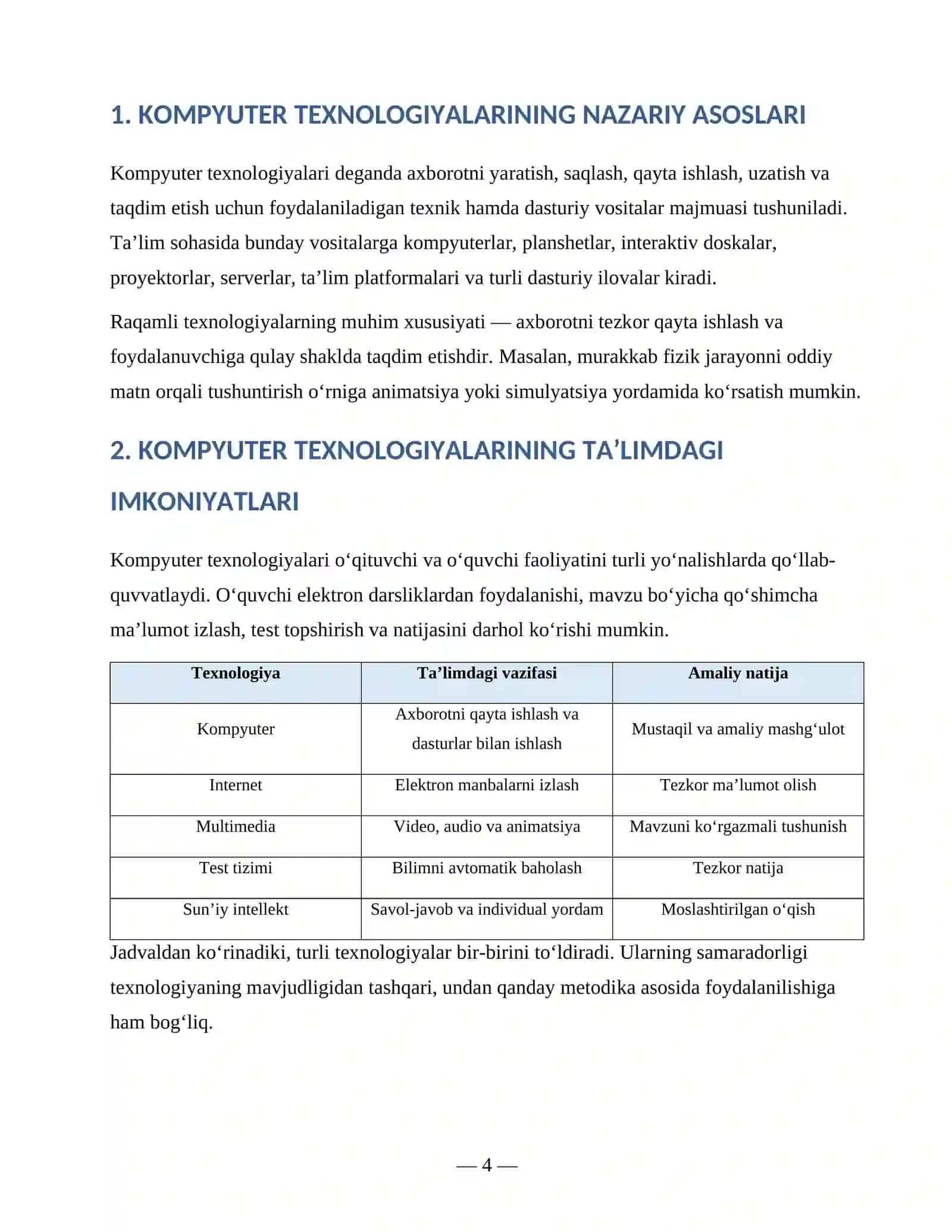 KOMPYUTER TEXNOLOGIYALARINING TA’LIM JARAYONIDAGI AHAMIYATI 4