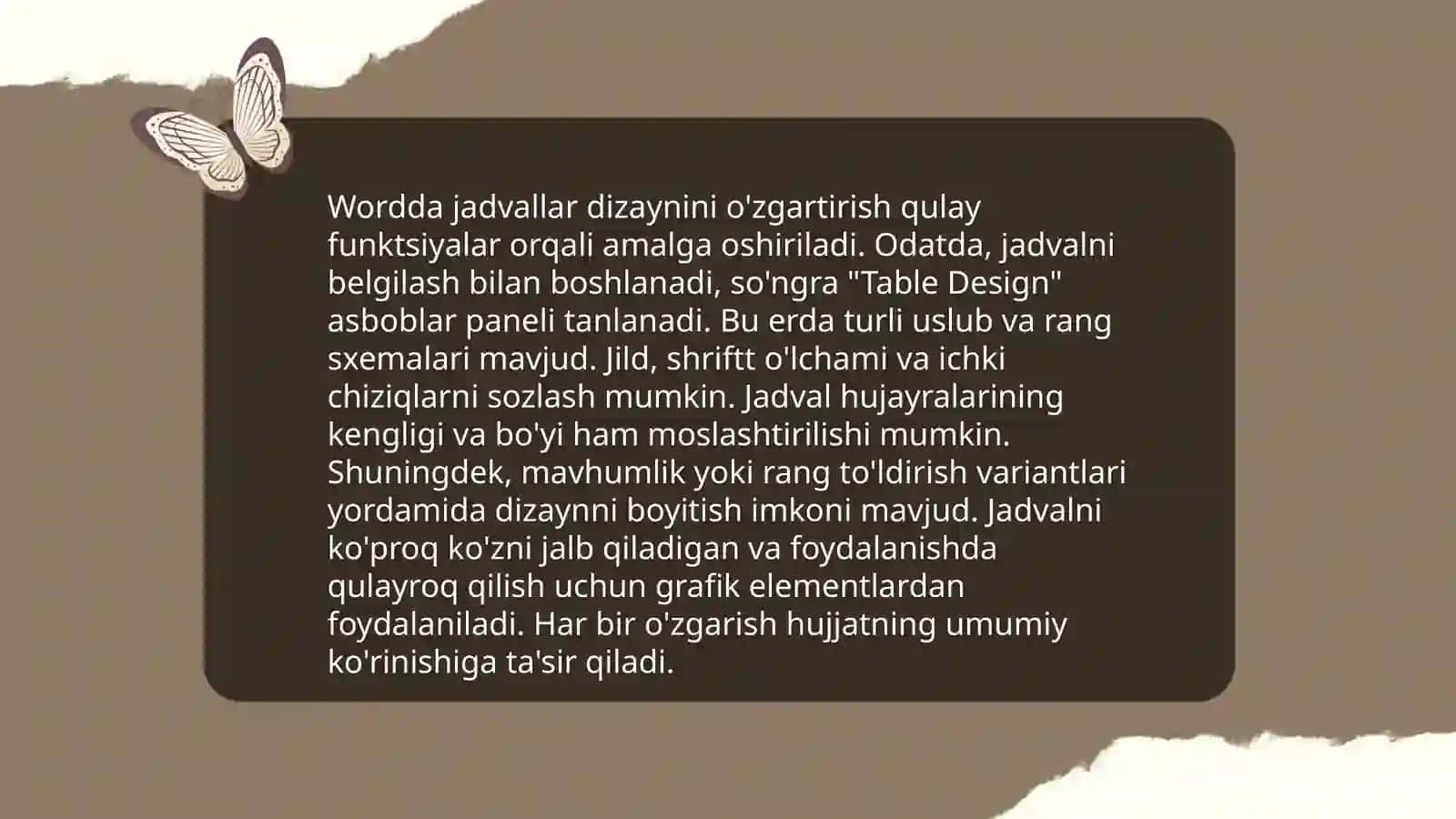 Worda jadvallar bilan ishlash 4
