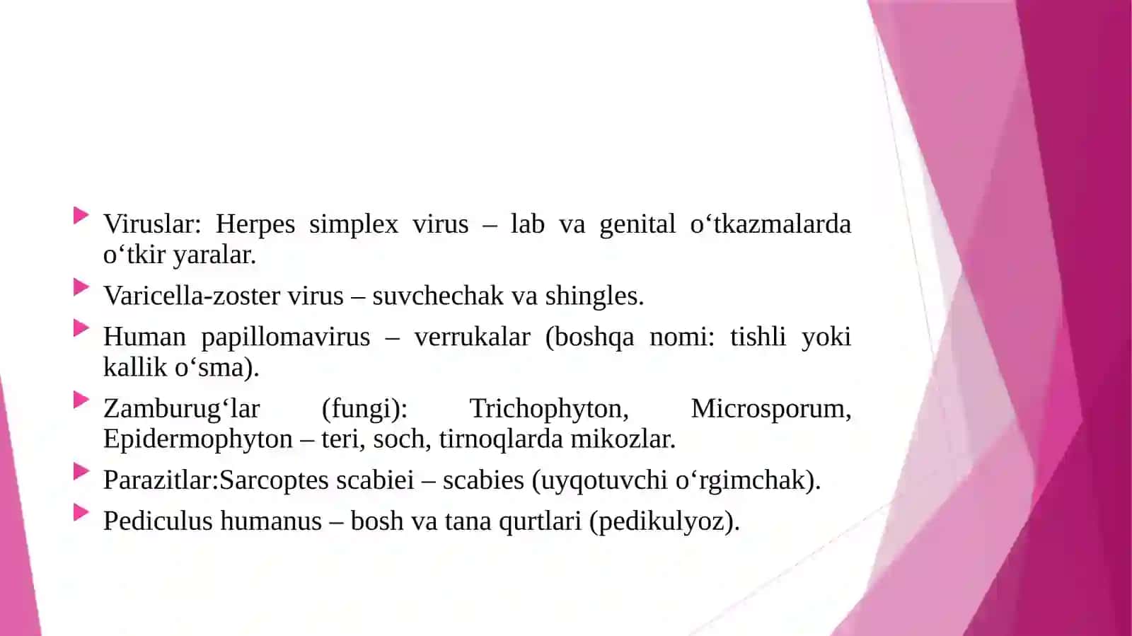 Teri infeksiyalari qo'zg'atuvchilari, patogenez, laboratoriya tashhisi. Siydik-tanosil a'zolarning nospesifik infeksiya qo'zg'atuvchilari patogenez, laboratoriya tashhisi. 4