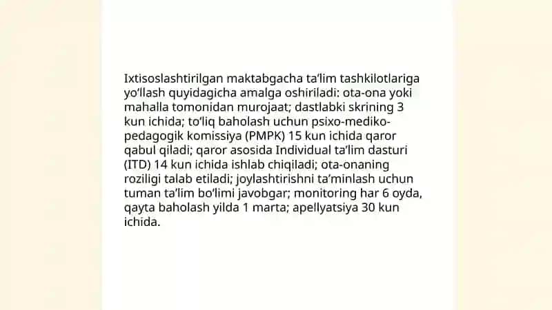 Maktabgacha yoshdagi alohida taʼlim ehtiyojlari boʻlgan bolalarni ixtisoslashtirilgan maktabgacha taʼlim tashkilotlariga jalb qilish 4