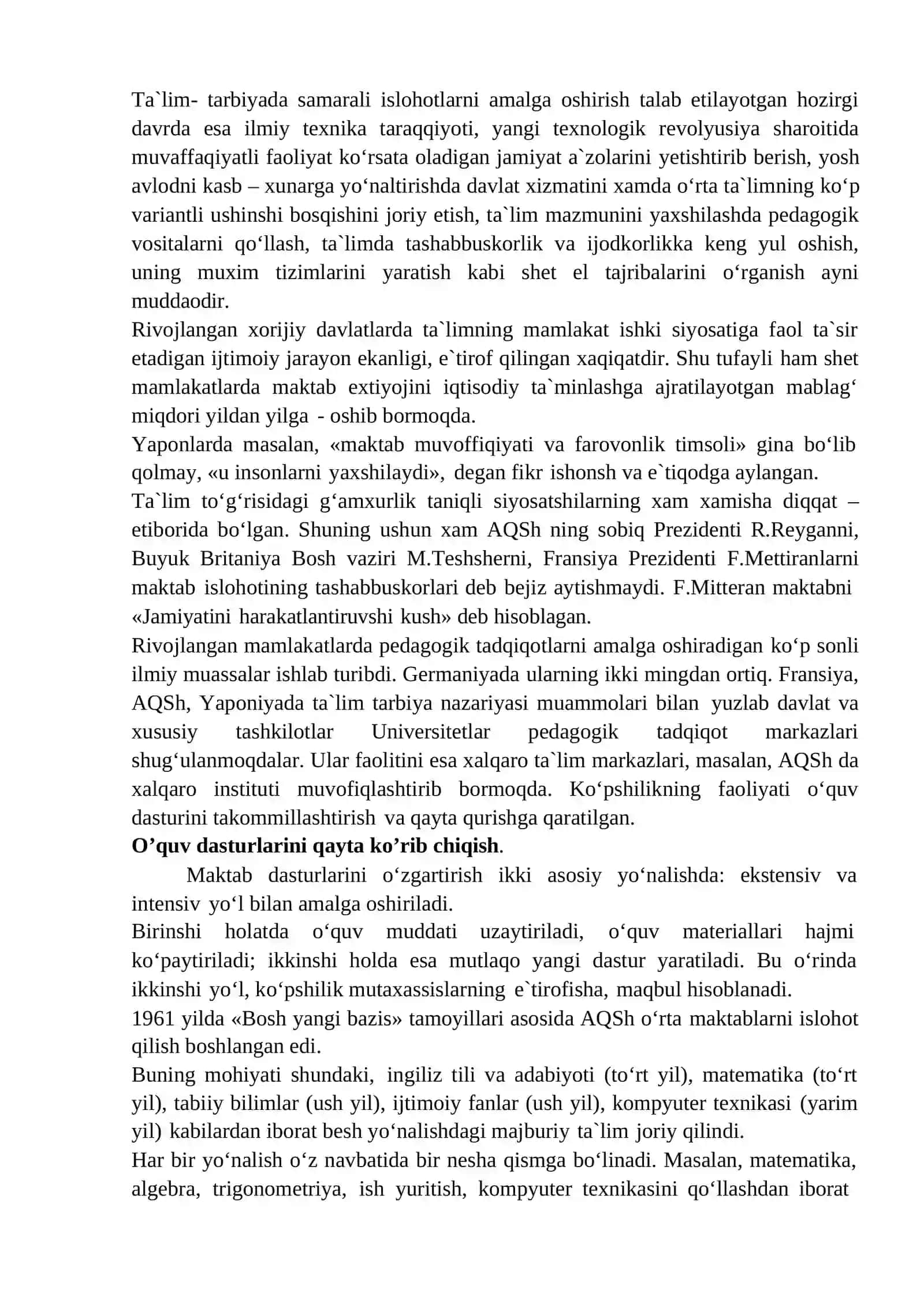 "Rivojlangan xorijiy mamlakatlarda ta'lim-tarbiya" mavzusidan Mustaqil ish 4