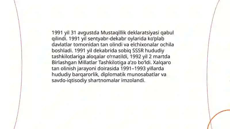 Mustaqil O'zbekiston Respublikasining tashkil topishi va tarixiy ahamiyati 4