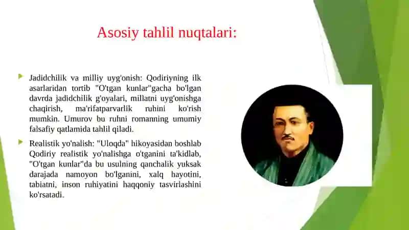 X.Umurov. "Tahlil chizgilari" kitobidan " Abdulla Qodiriy ijodi va " O'tgan kunlar" badiiyati" ining yoritilishi. 4