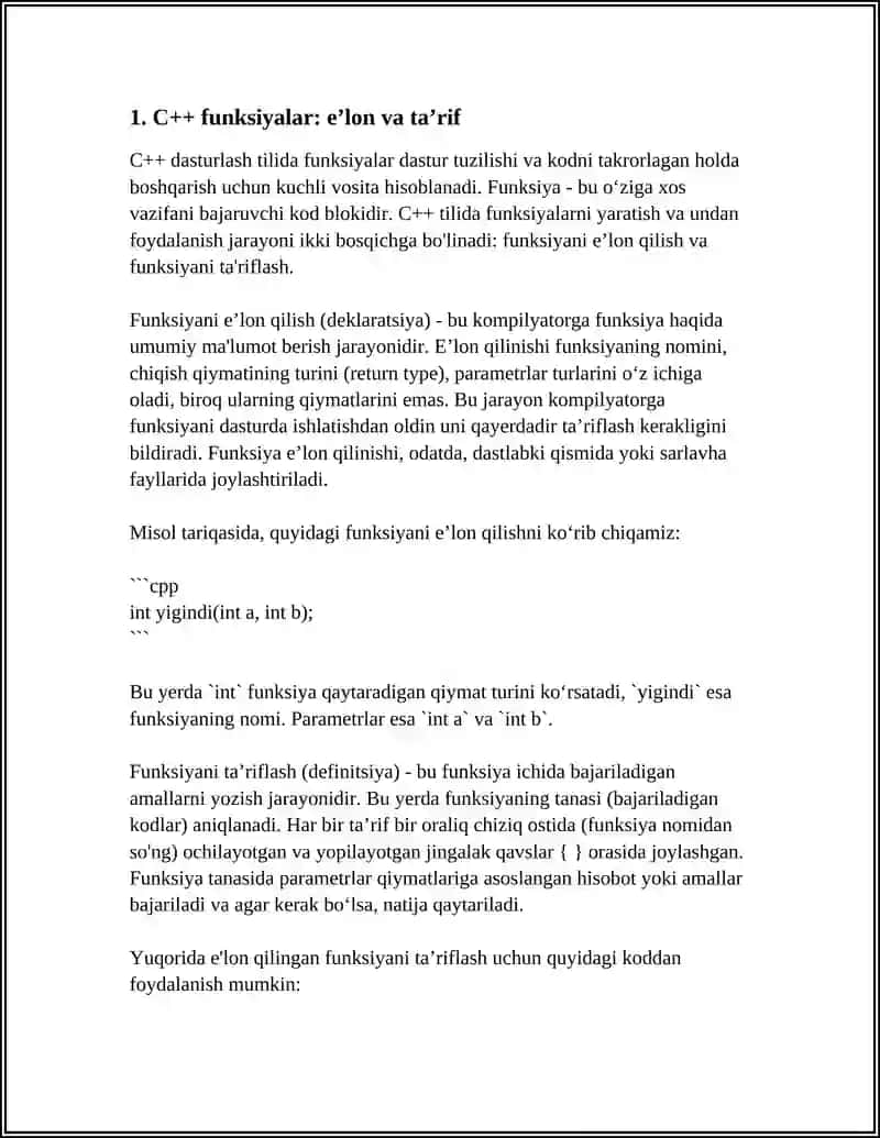 C++ FUNKSIYALAR VA MASSIVLAR 4
