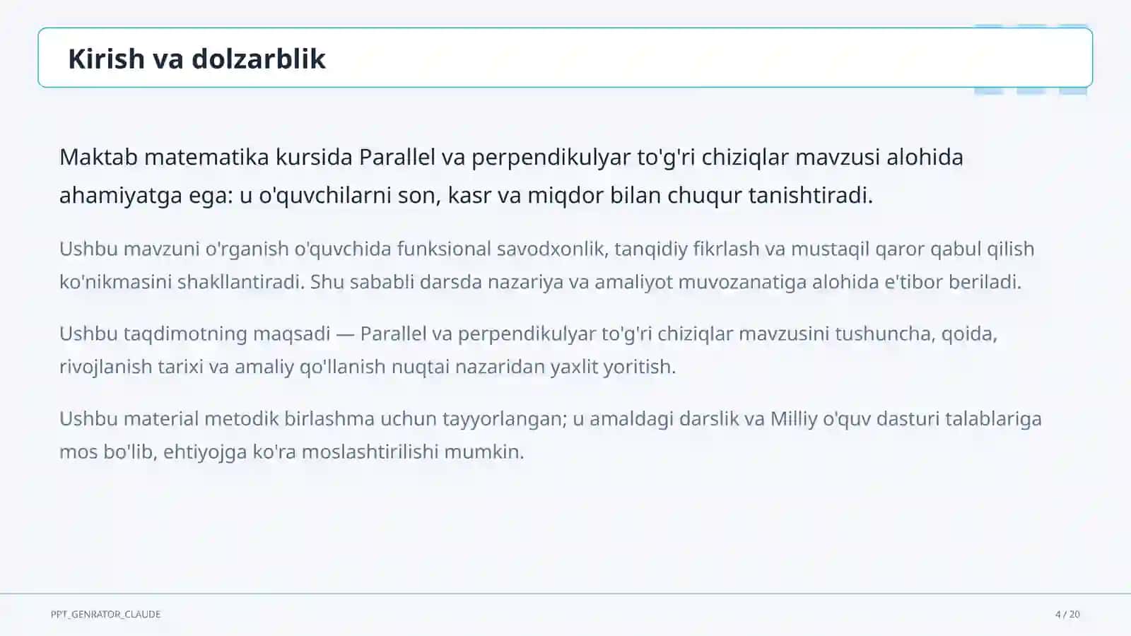 Parallel va perpendikulyar to'g'ri chiziqlar (6-sinf) 4
