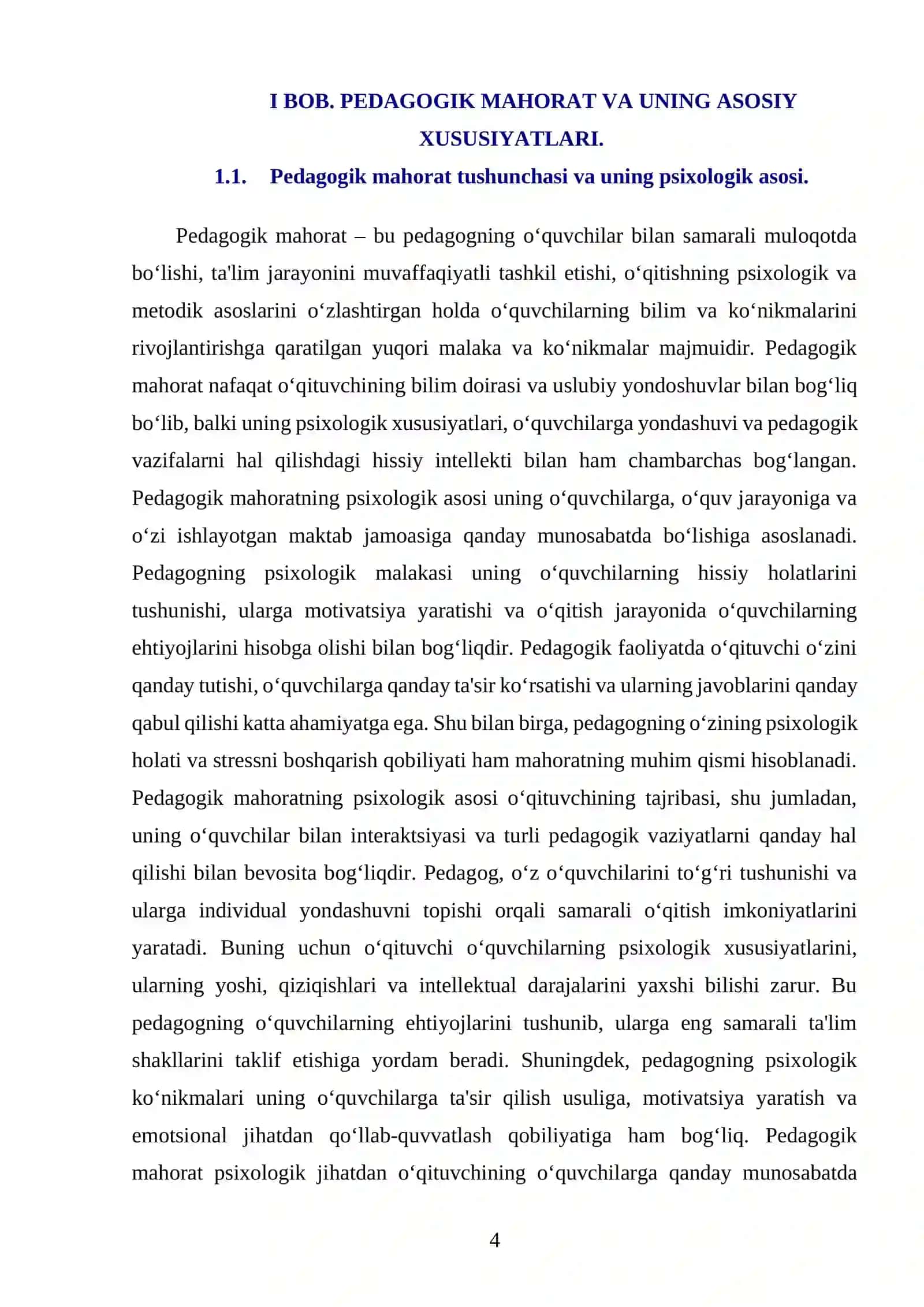PEDAGOGIK MAHORAT VA UNING OʻQITUVCHI FAOLIYATIDA TUTGAN OʻRNI 4