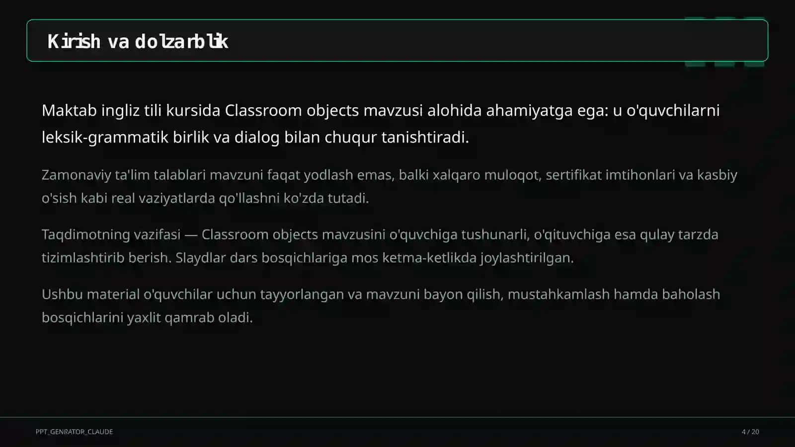 Classroom objects (2-sinf) 4