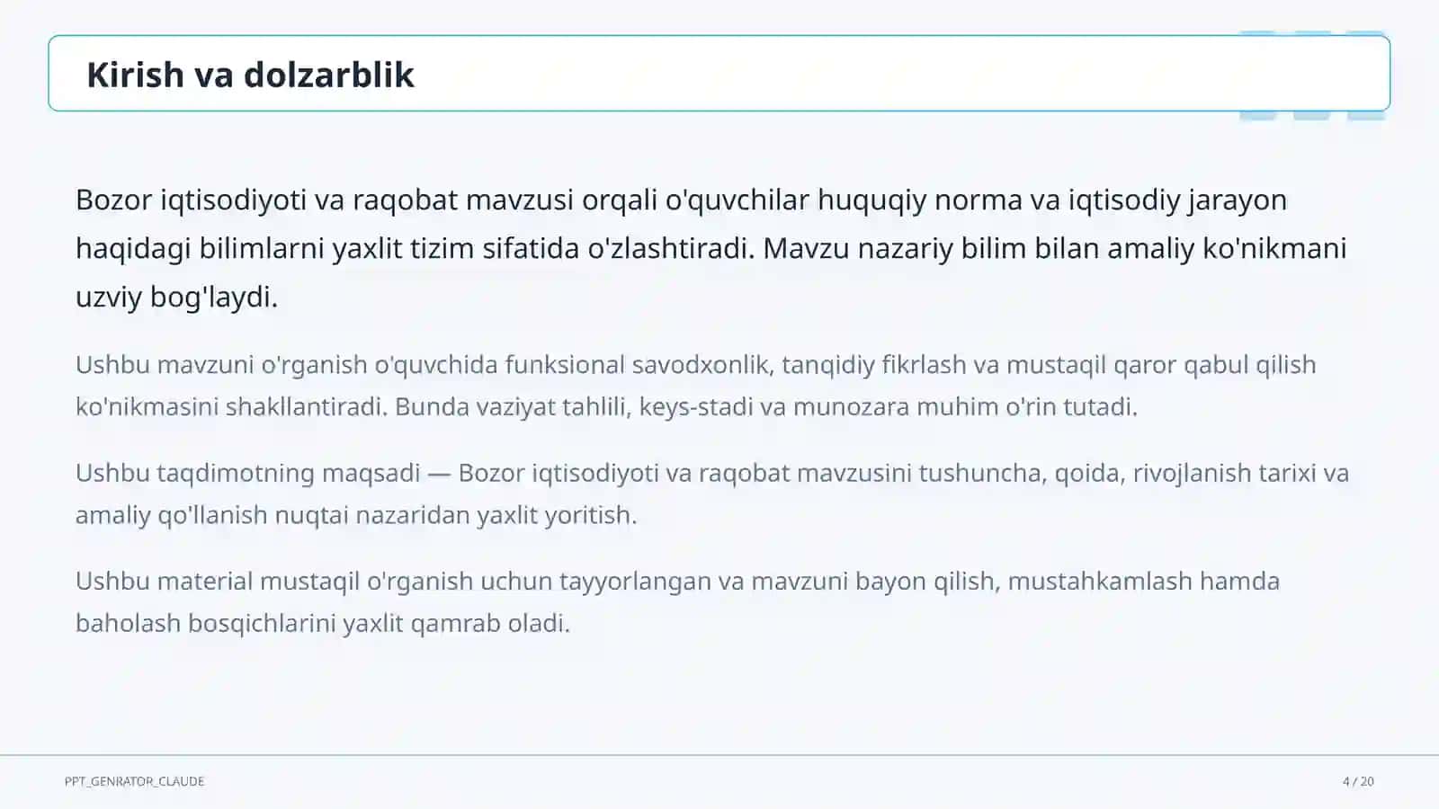 Bozor iqtisodiyoti va raqobat (10-sinf) 4