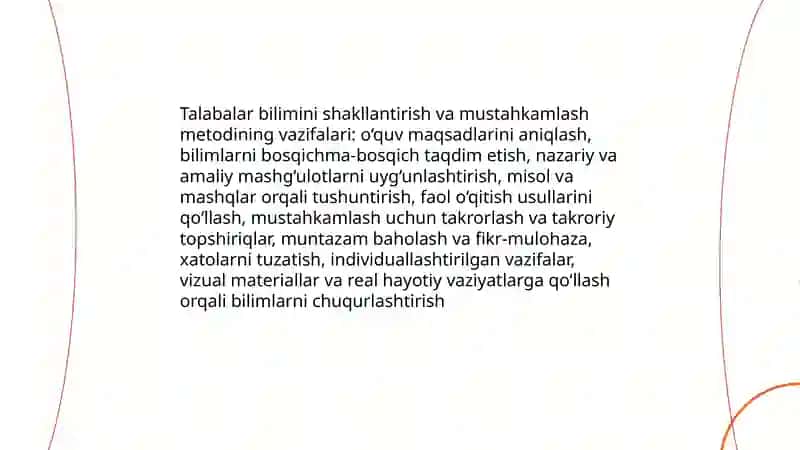Metodning vazifalari nimalardan iborat 4