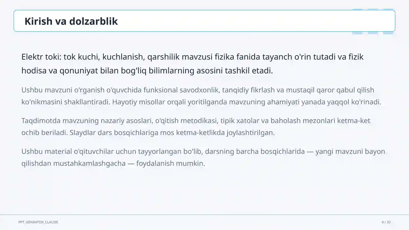 Elektr toki: tok kuchi, kuchlanish, qarshilik (8-sinf) 4