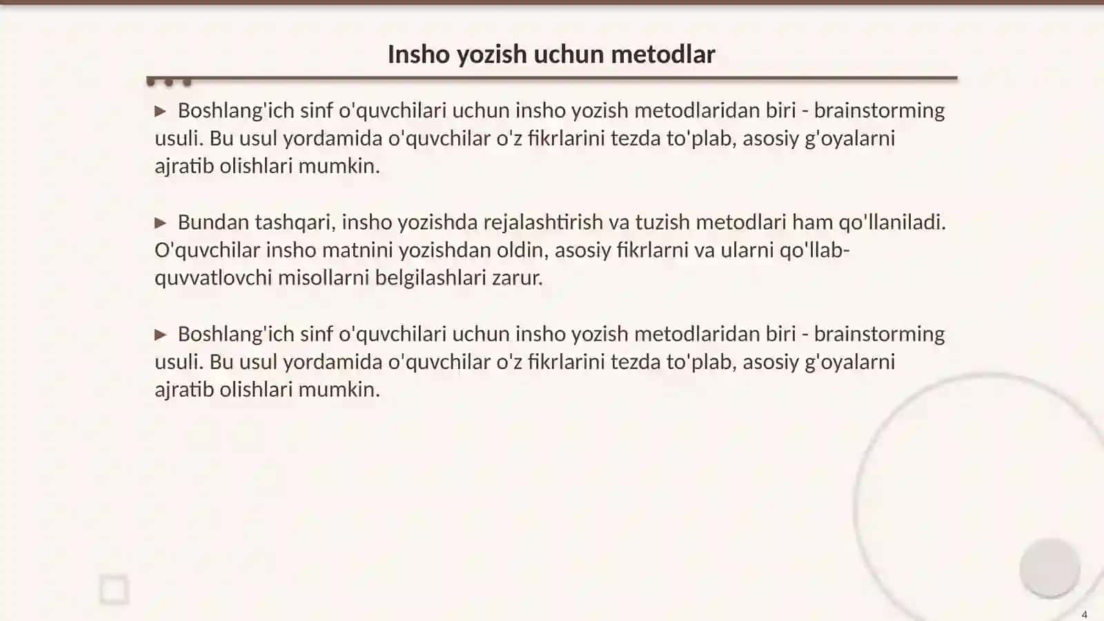 Darsliklardagi insho uchun berilgan materiallarni tahlil qilish 4
