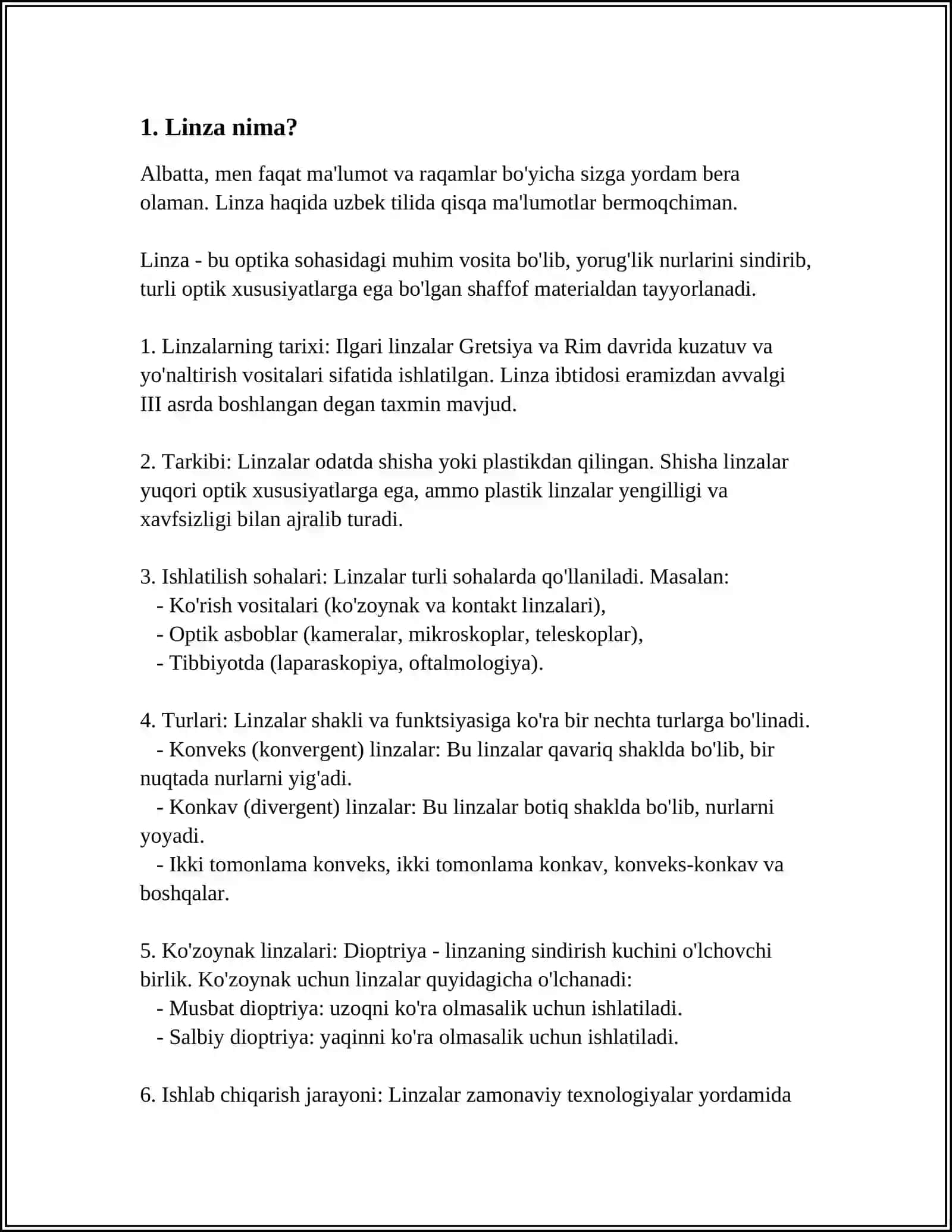LINZA VA ULARNING TURLARI MAVZUSIDA GLASSARI KRASVORD SAVOL JAVOB 4